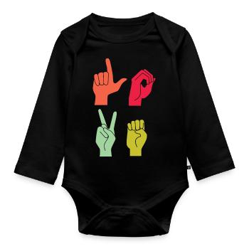 Love Sign ASL Deaf Pride - Baby Bio-Langarm-Body - Schwarz - Vorne