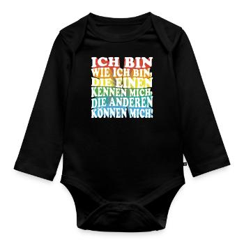 Ich bin wie ich bin - Adenauer Zitat in 3D Text - Baby Bio-Langarm-Body - Schwarz - Vorne