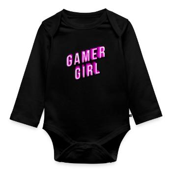 gamer girl pink 3d effekt - Baby Bio-Langarm-Body - Schwarz - Vorne