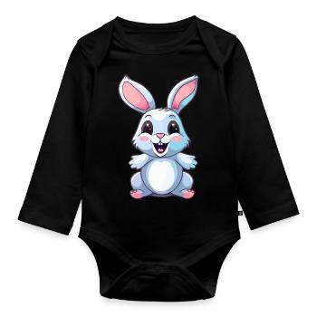 Süßer Kawaii Hase - Baby Bio-Langarm-Body - Schwarz - Vorne