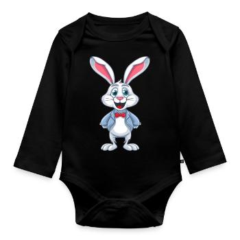 Süßer Cartoon Hase - Baby Bio-Langarm-Body - Schwarz - Vorne