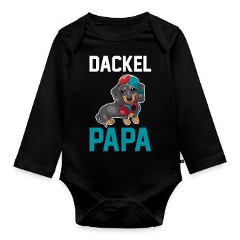 Hund Dackel Papa - Baby Bio-Langarm-Body - Schwarz - Vorne