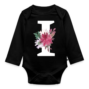 Blumenbuchstabe i - Baby Bio-Langarm-Body - Schwarz - Vorne