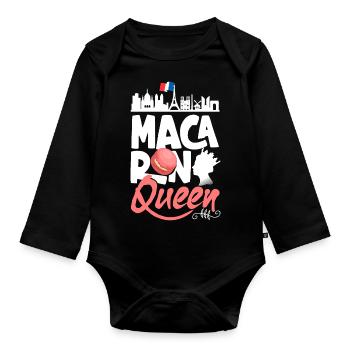 Macaron Queen Paris France Patisserie - Baby Bio-Langarm-Body - Schwarz - Vorne