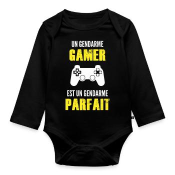 gendarme gamer / cadeau humour gendarme - Body Bébé bio manches longues - noir - Devant