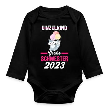 Schwester 2023 - Baby Bio-Langarm-Body - Schwarz - Vorne