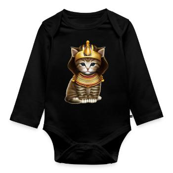 Ägyptischer Pharao Katze - Baby Bio-Langarm-Body - Schwarz - Vorne
