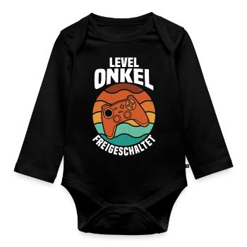 Patenonkel Gaming Zocker Gamer Onkel - Baby Bio-Langarm-Body - Schwarz - Vorne