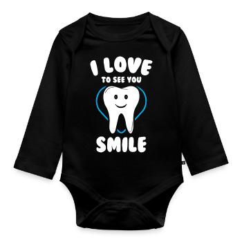 J’aime te voir sourire Dent mignonne - Body Bébé bio manches longues - noir - Devant