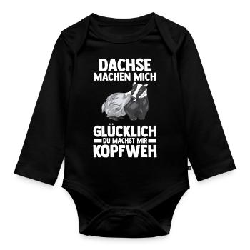 Tiermotiv Dachs - Baby Bio-Langarm-Body - Schwarz - Vorne