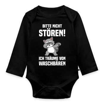 Tiermotiv Dabbing Waschbär - Baby Bio-Langarm-Body - Schwarz - Vorne