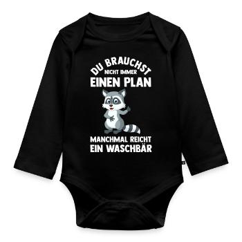 Tiermotiv Waschbär - Baby Bio-Langarm-Body - Schwarz - Vorne