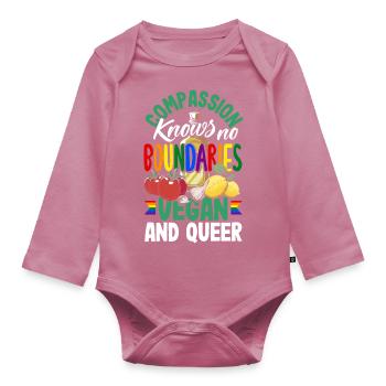 La compassion ne connaît pas de frontières - végétalienne et queer - Body Bébé bio manches longues - mauve - Devant