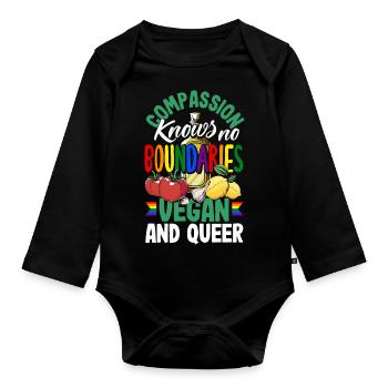 Compassion knows no boundaries - vegan and queer - Organic Longsleeve Baby Bodysuit - black - Front
