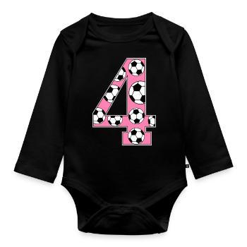 4ème anniversaire Football Rose - Body Bébé bio manches longues - noir - Devant