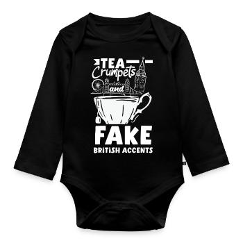 Tea Crumpets et faux accents britanniques - Body Bébé bio manches longues - noir - Devant