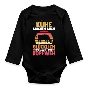 Kuh Landwirt Bauernhof Kühe - Baby Bio-Langarm-Body - Schwarz - Vorne