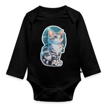 Petit chat tout mignon - Body Bébé bio manches longues - noir - Devant