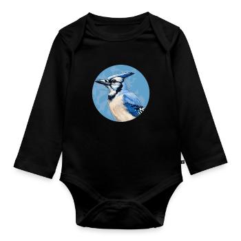Blue jay bird - Organic Longsleeve Baby Bodysuit - black - Front