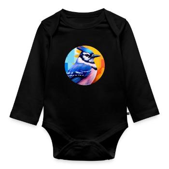 Blue jay bird - Organic Longsleeve Baby Bodysuit - black - Front