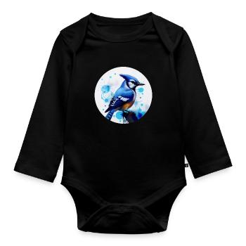 Blue jay bird - Organic Longsleeve Baby Bodysuit - black - Front