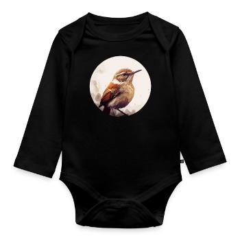 Wren bird - Organic Longsleeve Baby Bodysuit - black - Front