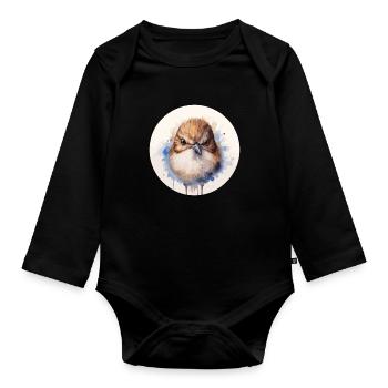Wren bird - Organic Longsleeve Baby Bodysuit - black - Front