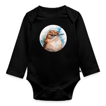 Wren bird - Organic Longsleeve Baby Bodysuit - black - Front