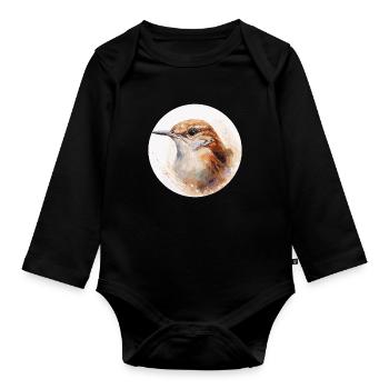 Wren bird - Organic Longsleeve Baby Bodysuit - black - Front