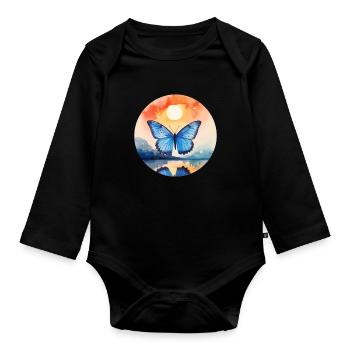 Blue Morpho Butterfly - Organic Longsleeve Baby Bodysuit - black - Front