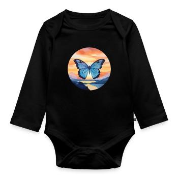 Blue Morpho Butterfly - Organic Longsleeve Baby Bodysuit - black - Front