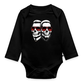 Biker's head in suit - Organic Longsleeve Baby Bodysuit - black - Front
