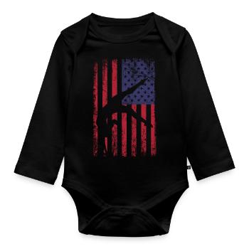 Turnen Gymnsatik US Flagge Turntrainer Sportverein - Baby Bio-Langarm-Body - Schwarz - Vorne