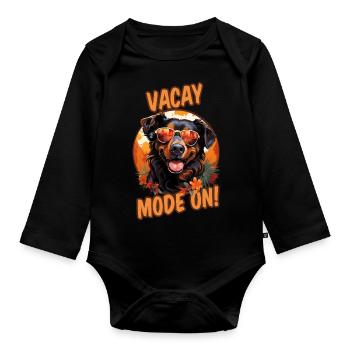 Hund mit Sonnenbrille Vacay Mode on Urlaubsmodus - Baby Bio-Langarm-Body - Schwarz - Vorne