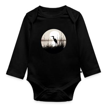 Hérons dans les roseaux - Body Bébé bio manches longues - noir - Devant