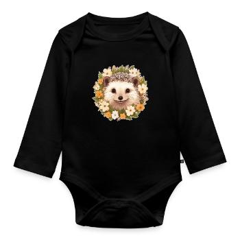 Cute hedgehog - Organic Longsleeve Baby Bodysuit - black - Front