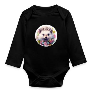 Cute hedgehog - Organic Longsleeve Baby Bodysuit - black - Front