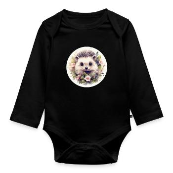 Cute hedgehog - Organic Longsleeve Baby Bodysuit - black - Front