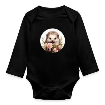 Cute hedgehog - Organic Longsleeve Baby Bodysuit - black - Front