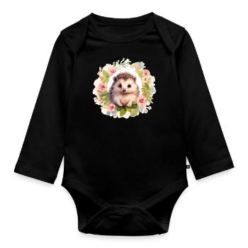 Cute hedgehog - Organic Longsleeve Baby Bodysuit - black - Front