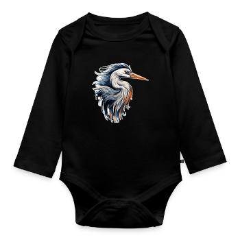 Reiher - Baby Bio-Langarm-Body - Schwarz - Vorne