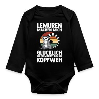 Lemur - Baby Bio-Langarm-Body - Schwarz - Vorne