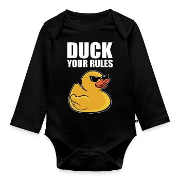 Funny Duckling Cool Rubber Duck Your Rules - Organic Longsleeve Baby Bodysuit - black - Front