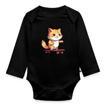 Skateboarder Katze Mädchen Skater - Baby Bio-Langarm-Body - Schwarz - Vorne