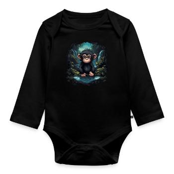 Chimpanzee Monkey Animal Baby Cub Monkey - Organic Longsleeve Baby Bodysuit - black - Front