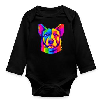Rainbow Dog - Organic Longsleeve Baby Bodysuit - black - Front