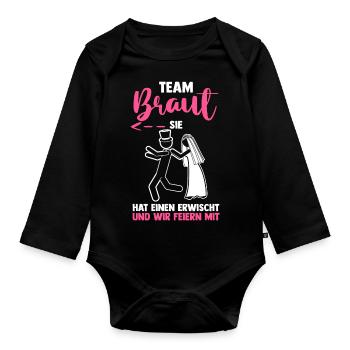 Braut Hochzeit Heiraten Junggesellenabschied - Baby Bio-Langarm-Body - Schwarz - Vorne