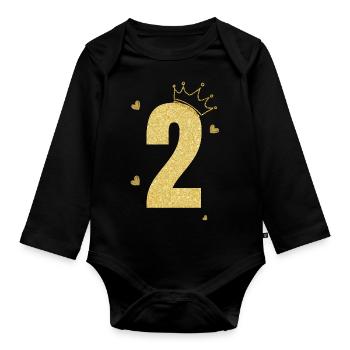 Goldene Krone zum 2. Jahrestag - Baby Bio-Langarm-Body - Schwarz - Vorne