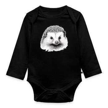 Süßer Vintage Igel - Baby Bio-Langarm-Body - Schwarz - Vorne