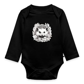 Süßer Vintage Igel - Baby Bio-Langarm-Body - Schwarz - Vorne